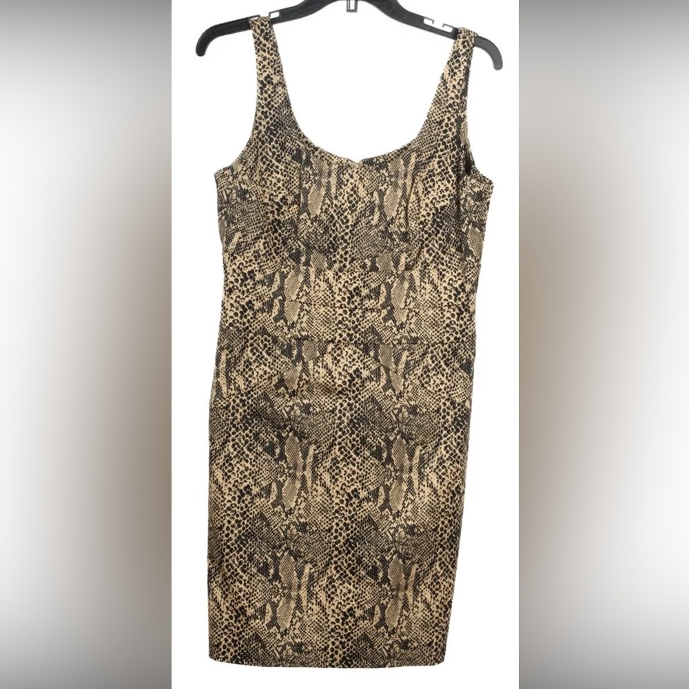 Michael Kors Women’s Dress 6 Beige Black Snake Print Sheath Sleeveless Stretch